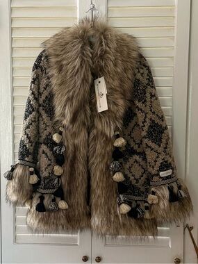 THE EXTREME COLLECTION BABY ALPACA JACKET w/ TASSELS XL // RARE !!